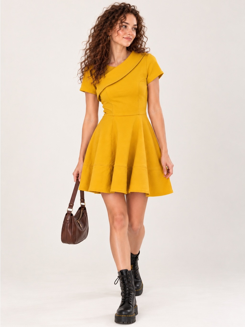 ASOS Skater Dress in Mustard Yellow Mini size XS-S